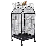 18x18x40 Inch Wrought Iron Bird Cage with Open-Top and Rolling Stand, Movable Parrot Cage Pet Bird Flight Cage, 360 Degree View Spacious Interactive Roof Pet Bird House for Medium&Small Birds