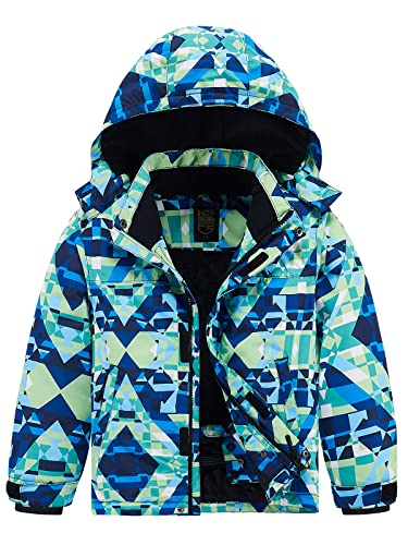 Free Soldier Boys Girls Waterproof Ski Jacket Fleece Lined Warm Winter Snow Coat Kids Winter Jacket With Detachable Hood(Geometry,8-9/Boy) #TOP3