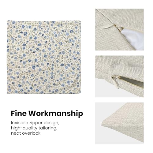 CXMEIFLY Navy Blue Floral Pillow Covers 16 x 16 Inch Set of 2 Vintage Spring Flower Decor Throw Pillows Summer Outdoor Seasonal Linen Farmhouse Decorative Pillowcases for Couch Bed Sofa — view 6