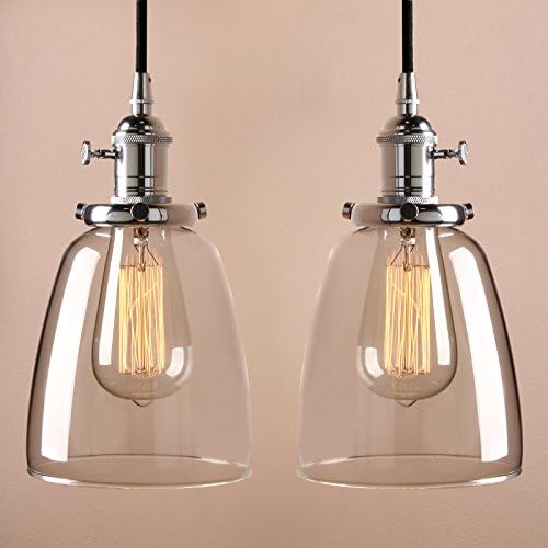 Pathson Set of 2 Industrial Edison Black Pendant Lamp Light Fittings Vintage Ceiling Lights Chandelier for oft Bar Kitchen Restaurant Dining Room, Glass Light Shade, E27