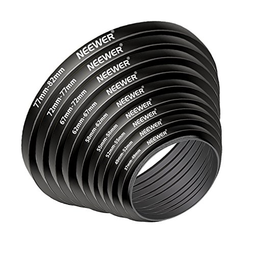 Neewer 18Pcs Stepping Rings Kit, Including 9Pcs Step Up Rings & 9Pcs Step Down Rings With Premium Anodized Aluminum Frame For Camera Lens Diameters From 37Mm Up To 82Mm #TOP3