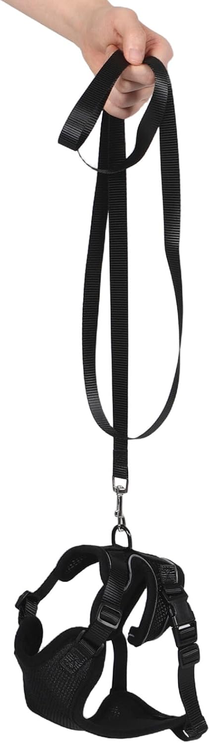 SHOWERORO Cat Harness and Leash for Walking Escape Prevention, Adjustable Black Soft Vest Harness Size S, Lightweight Travel Pet Walking Leash for Small Cats