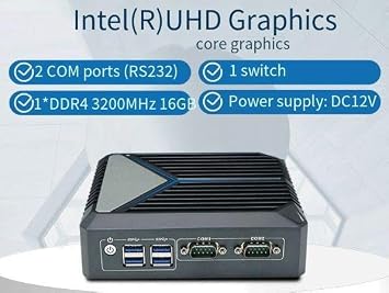 12th Generation Mini Host, Fanless Industrial Computer, Intel N100, 4 Cores and 4 Threads, 2* Intel i225-V 2.5G Network, 1*DDR4 3200MHz Memory, 4K HDMI Dual COM No RAM, No SSD