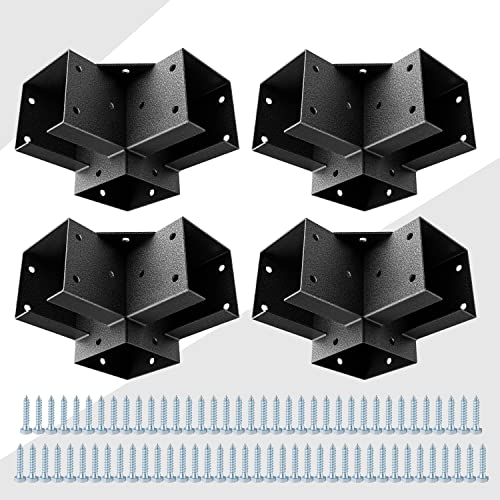 Eapele Pergola Kit Corner Brackets for 4x4(3.5inchx3.5inch) Wood Posts Powder Coated Steel Made 3-Way 90Angle for Hunting Blind Deer Stand
