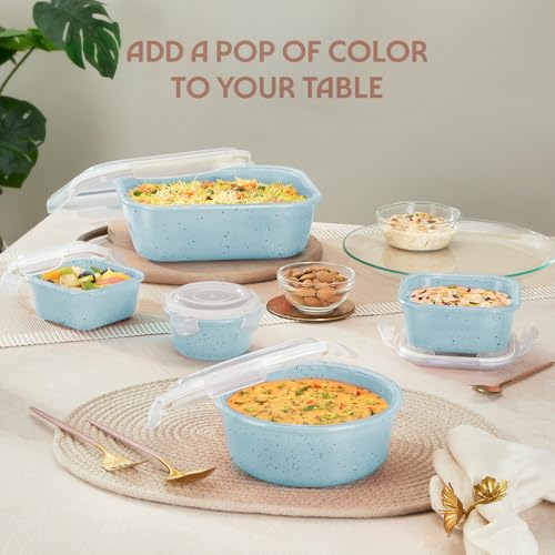 Image of Borosil 1.52 L Blue Food Storage Container with Air Tight Lid | Rectangle Shape Borosilicate Glass Organiser | Microwave & Dishwasher Safe | For Fridge, Kitchen Storage