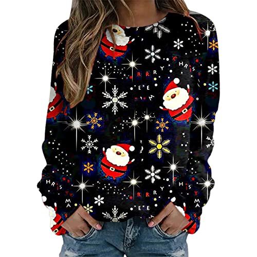 Sweatshirt femme Noël imprimé pull ample manches longues casual