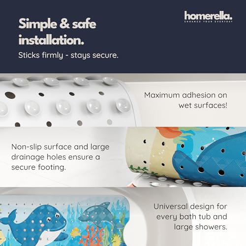 Bath Tub Mat Non Slip Anti Mold for Kids BPA Free INCL Hooks - homerella® Ocean Sea Animals 40x16, Baby Bath Mat Non Slip 200 Suction Cups, Non Toxic Machine Washable Toddler EU Certified -Magic Sea by Homerella - Image 4