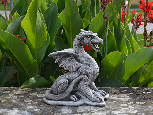 gartendekoparadies.de Bajeczny smok, kamienna figurka, wys. 33 cm, 10 kg, szary, odporny na mróz z odlewu kamiennego do użytku na zewnątrz