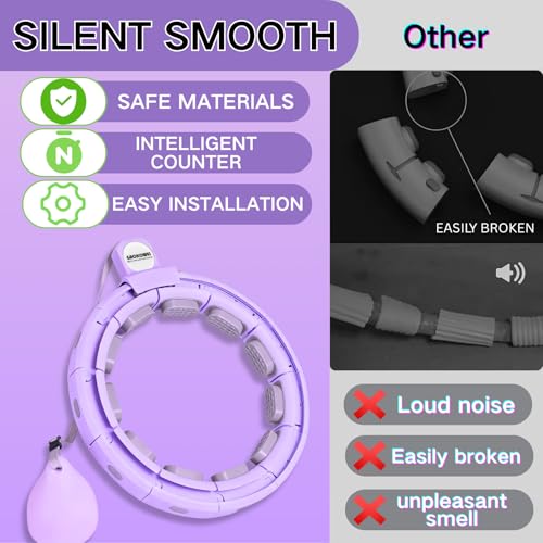 Infinity Hoop Smart Silent Weighted for Adults - Adjustable 30-50 Inch Exercise Hoop for Women's Weight Loss & Workout - Detachable Fitness Ring with Massage Balls, Belly Fat Burner Equipment (Purple) - Thumbnail 7