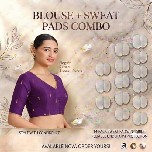 Image of Studio Shringaar Women's Handloom Cotton Silk Readymade Saree Blouse with Underarm Sweat Pads (Pack of 14 Pads)