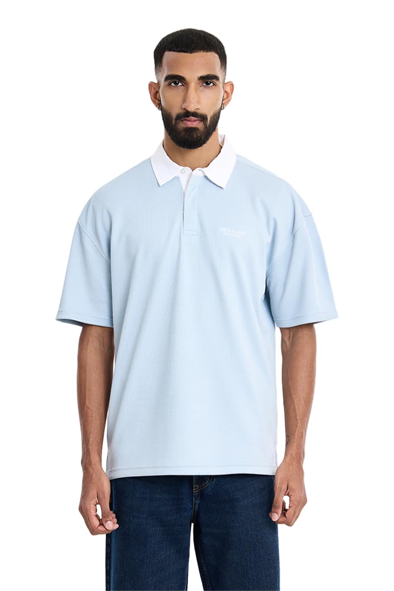 Men Oversized Polo T Shirt | Embroidered Branding, Drop Shoulder & Half Placket | Polyester Elastane Stretch, Breathable Casual Wear Street Style-image-0