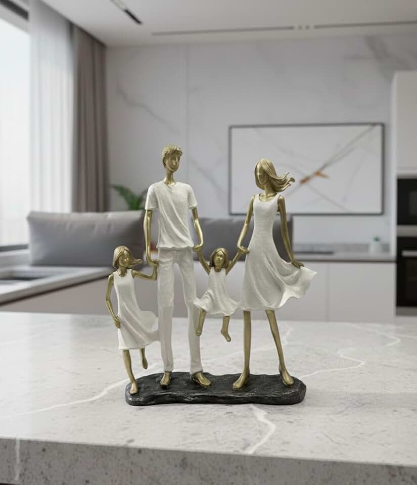 Estatueta Família Com Duas Filhas Meninas Decoração