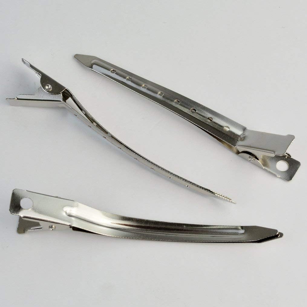 MF® 24 Packs Duck Bill Clips, Bantoye 3.5 Inches Rustproof Metal Alligator Curl Clips with Holes for Hair Styling, Hair Coloring, Silver 3