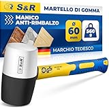 S&R Martello Gomma Bianco/Nero 560 gr - 60 mm. Martello di Gomma Naturale Bicolore Professionale per Campeggio e Piastrelle Antivibrazioni e Antimacchie. Attrezzi Piastrellista. Manico Fibra di Vetro.