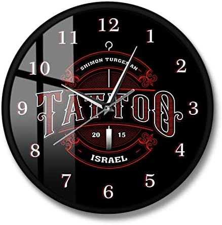 CHENGCHENG Wall Clock 12 inch Round Silent Black Iron Frame Clock Tattoo Time Ink Shop Tattoos Gun Artist Gift Body Battery Operated Silent Non-Ticking for Home Office School Bedroom Decor Gift Ideas