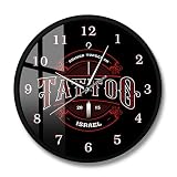 CHENGCHENG Wall Clock 12 inch Round Silent Black Iron Frame Clock Tattoo Time Ink Shop Tattoos Gun A