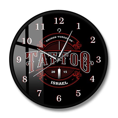 Chengcheng Wall Clock 12 Inch Round Silent Black Iron Frame Clock Tattoo Time Ink Shop Tattoos Gun Artist Gift Body Battery Operated Silent Non-Ticking For Home Office School Bedroom Decor Gift Ideas #TOP3