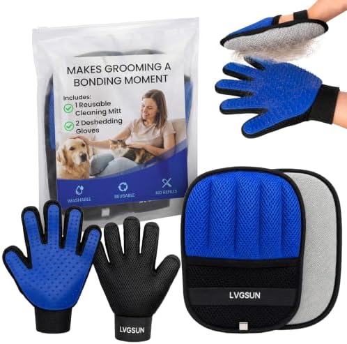 Cat Grooming Kit for Shedding – Deshedding Gloves + Self-Cleaning...