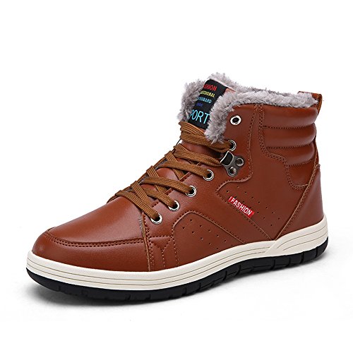 Laiwodun Hombres Zapatillas Nieve botas de piel de cuero cálido forrado no deslizamiento Casual Botas al aire libre Alto Rise Skateboarding zapatos (marrón-41)