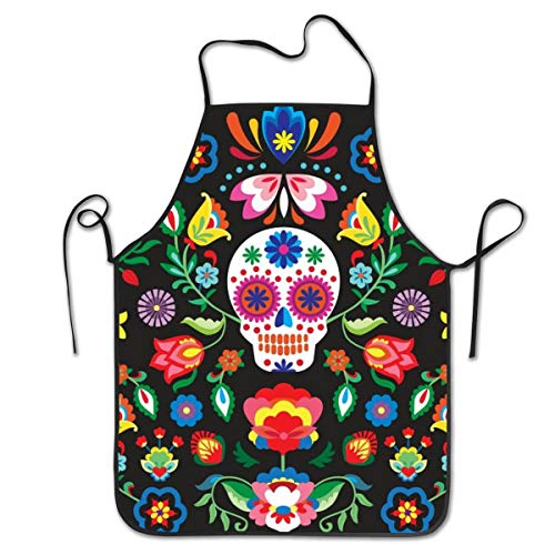 MSGUIDE Bib Apron No Pocket Sugar Cute Skull Funny Aprons Cooking Kitchen BBQ Aprons for Men Women Chef, Black