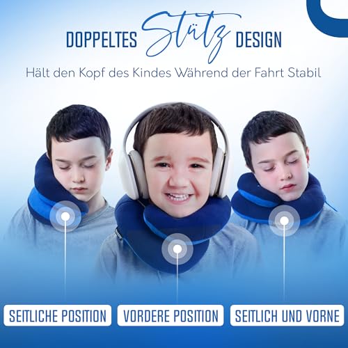 BCOZZY Kinder (3-7 J.) Auto Nackenkissen – Patentiertes Reisekissen für Kopfstütze im Kindersitz, Flugzeug und beim Schlafen auf Reisen. Weich. Verstellbar. Waschbar. Mit Tragetasche. Klein, Blau 6