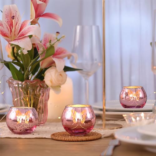12 Pcs Pink Votive Candle Holders Set Tea Lights Candle Holder Bulk Butterfly Candle Holders Butterfly centerpieces for Tables Wedding Birthday Anniversary Parties Holiday Decorations by Lanttu - Image 3