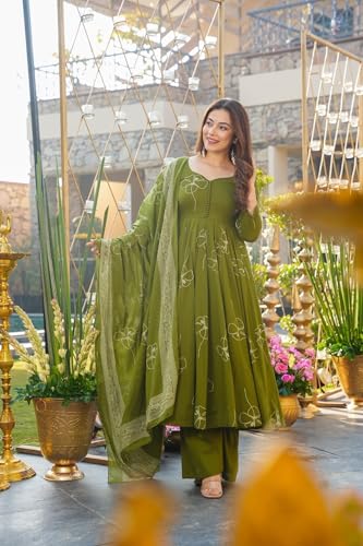 Image of ANNI Designer Women's Viscose Blend Umbrella Style Printed Kurta Palazzo with Dupatta | Elegant Kurta Set for Women | Stylish Palazzos & Dupatta Set | Ethnic Wear for Women
