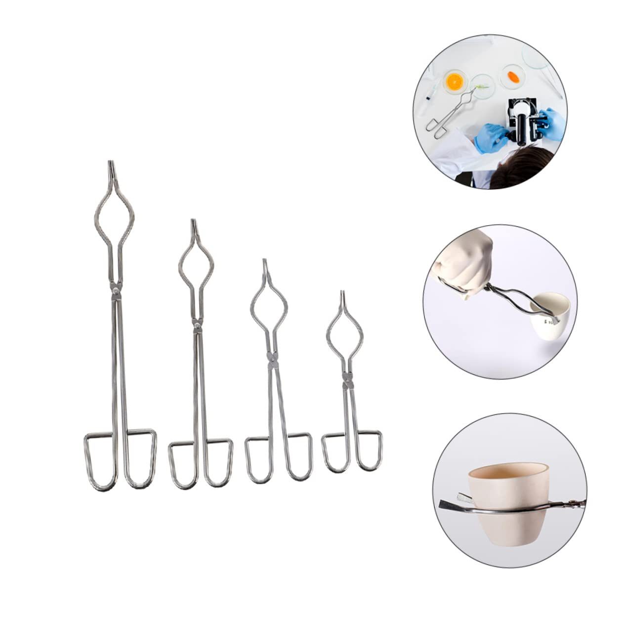 Morsetti Per Crogioli in Acciaio Inox Da Laboratorio 4 Pezzi (20-35 Cm) Pinze Resistenti Alla Corrosione Per Becher e Provette Uso Scientifico e Scolastico