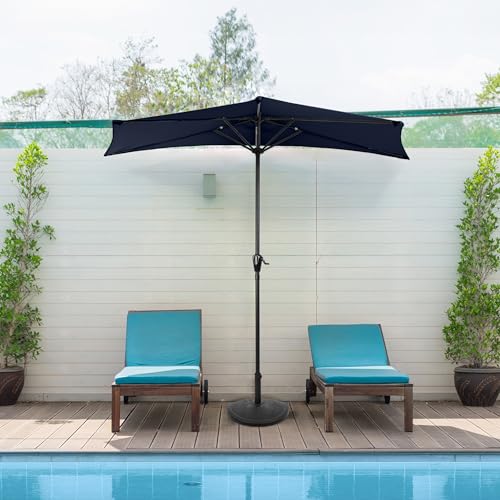Image of Half Umbrella Outdoor Patio Shade - 9 ft Patio Umbrella with Easy Crank - Small Canopy for Balcony, Table, or Deck by Pure Garden (Navy Blue)
