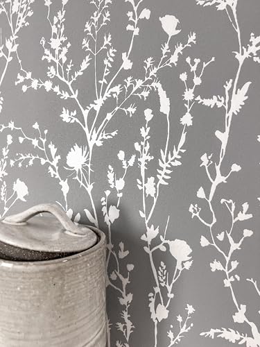 Newroom Tapete Anthrazit Vlies Blumen - Modern Glamour Rosentapete Äste Zweige für Wohnzimmer Schlafzimmer