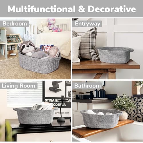 CHICVITA Storage Basket for Gifting, Small Woven Basket for Towels, Cute Baskets for Baby, Nursery, Decorative Rope Baskets for Living Room, Grey, 13 x 9.8 x 5 inches - Image 6