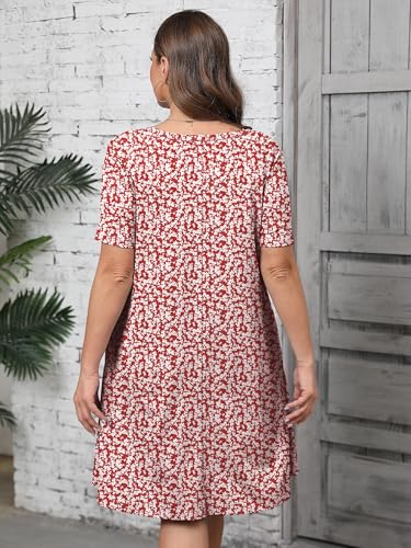 Image of AusLook Plus Size Midi Dress for Women Casual Summer Short Sleeve A Line Swing Dress with Pocket Round Neck Flowy Dress 1X-5X