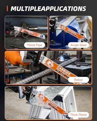 Image of Carbide Reciprocating Saw Blades 3 Pack, 9 Inch 8 TPI Sawzall Blades, for Thick Metal, Metal Pipe, Angle Iron, Rebar