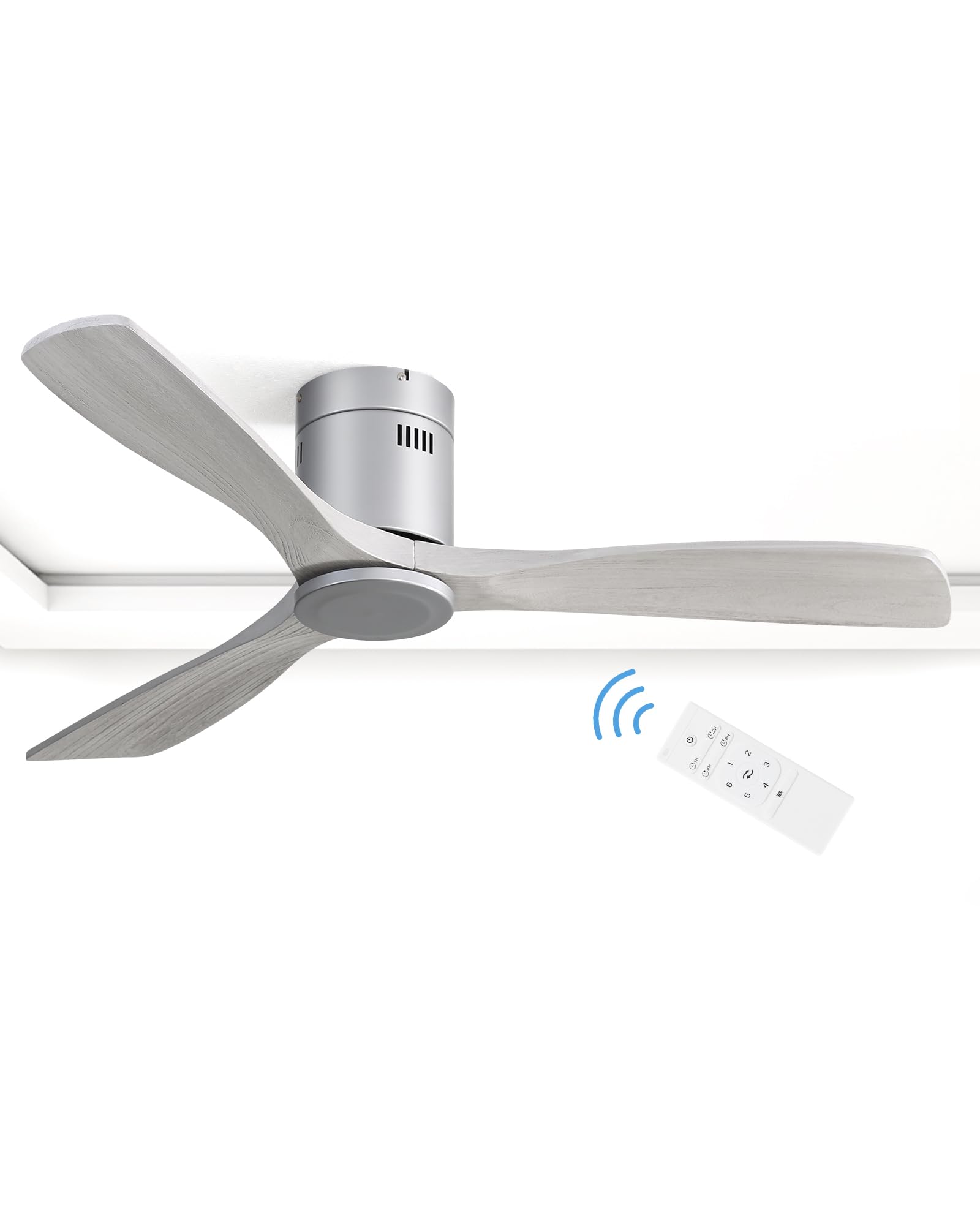 CACI Mall 52 Inch Low Profile Ceiling Fan No Light Wood Fan Blades Flush Mount Ceiling Fan Noiseless Reversible DC Motor Remote Control Without Light…