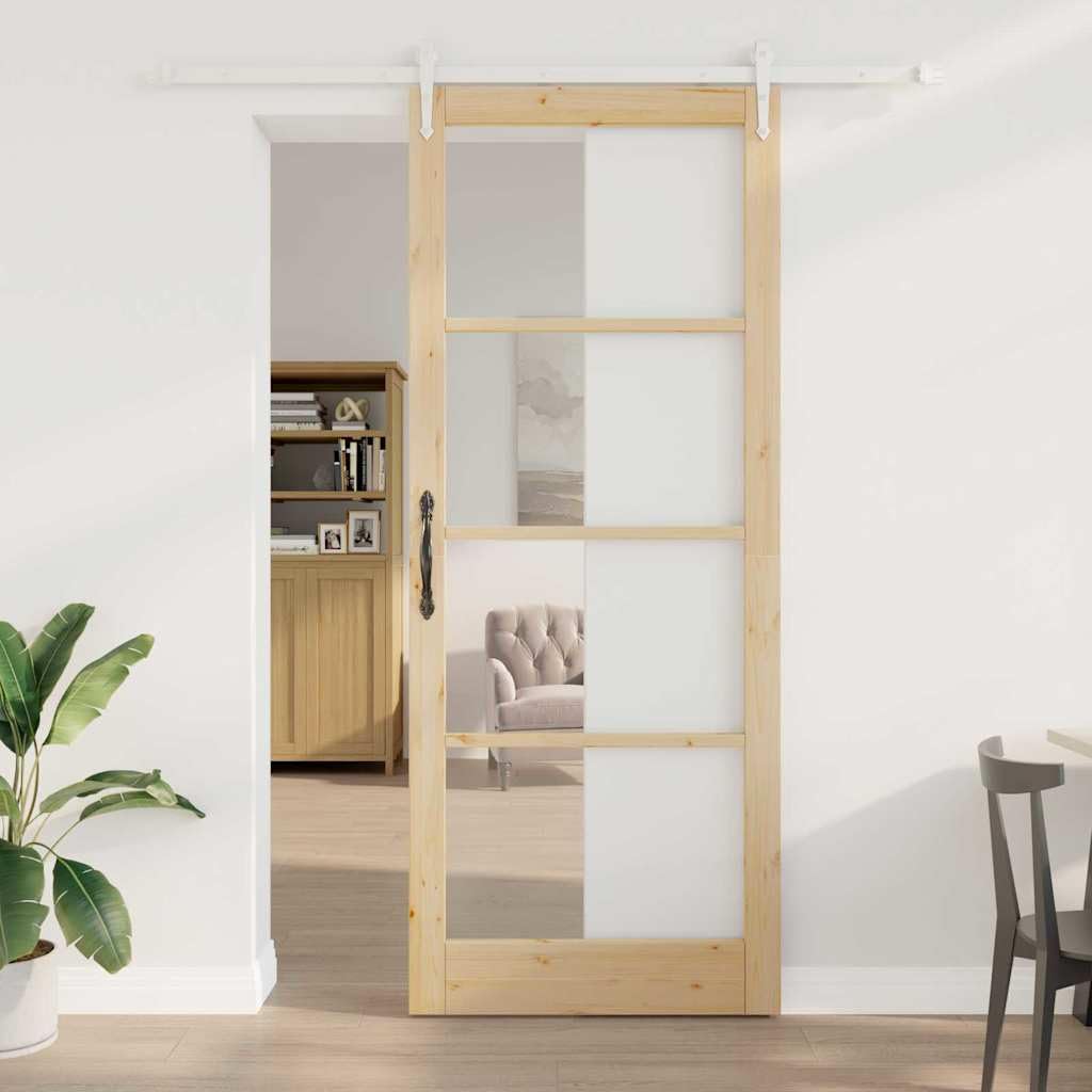 vidaXL Drzwi przesuwne 93 x 232 cm Lite drewno sosnowe i szkło | Minimalistyczny wygląd dodaje smaku każdemu pomieszczeniu, W zestawie znajdziesz wszystko,