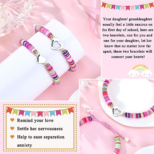 Image of First Day of Kindergarten /Pre K /School Mother Daughter Bracelets Matching Heart Wish Bracelet Set for 2 Gifts