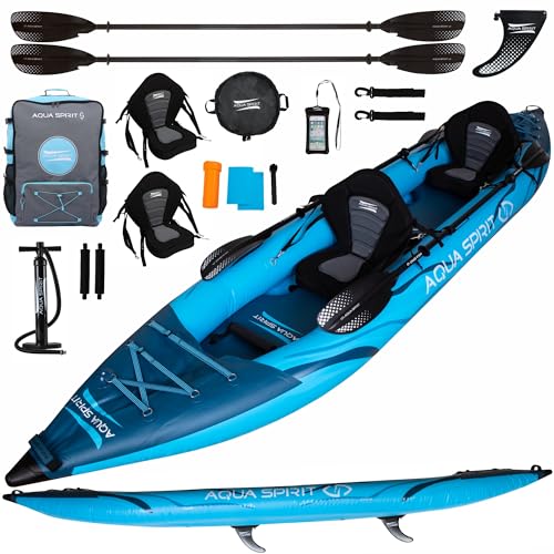 Aqua Spirit Kayak Hinchable 2024 | 320cm | Kit Completo De Kayak para 2 Personas con Remo, Mochila...