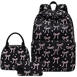 LEDAOU Mochila infantil para meninas com lancheira, conjunto leve de mochila para livros do ensino fundamental, mochila de 8 a 14 anos, A gravata borboleta preta, Large, Escola