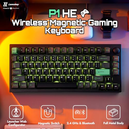 Image of LEMOKEY P1 HE 75% Wireless Custom Mechanical Gaming Keyboard with Gateron Double-Rail Magnetic Switches Full Assembled Knob Version - Black