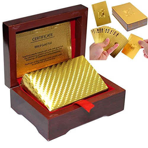 Trinka Deck Of 24K Gold Foil Plating Poker Plastic Playing Cards With Certificate Of Authenticity Double Sided Color Printed #TOP25
