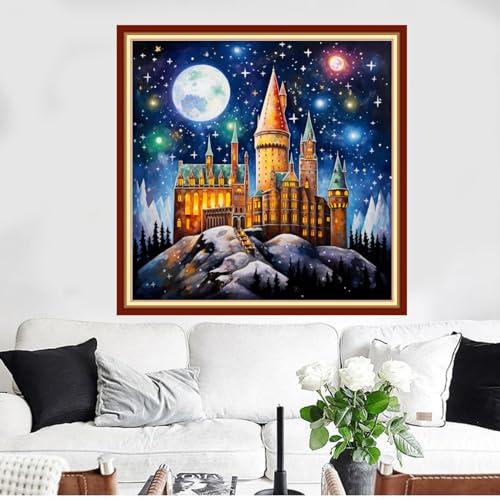 Image of Funxvoot Stamped Cross Stitch Kits Beginners Full Range of Embroidery Kits for Adults 11CT Embroidery Patterns Needlepoint Kits Printed Cross Stitch Kits- (Magic Castle 18x18 inchs)