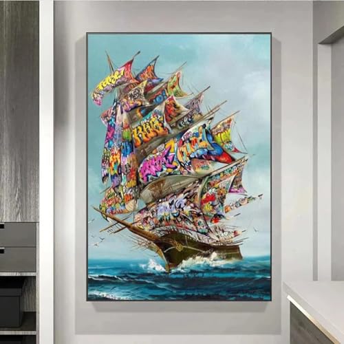 Peinture tempête sur la mer pour salon industriel et décoration murale graffiti