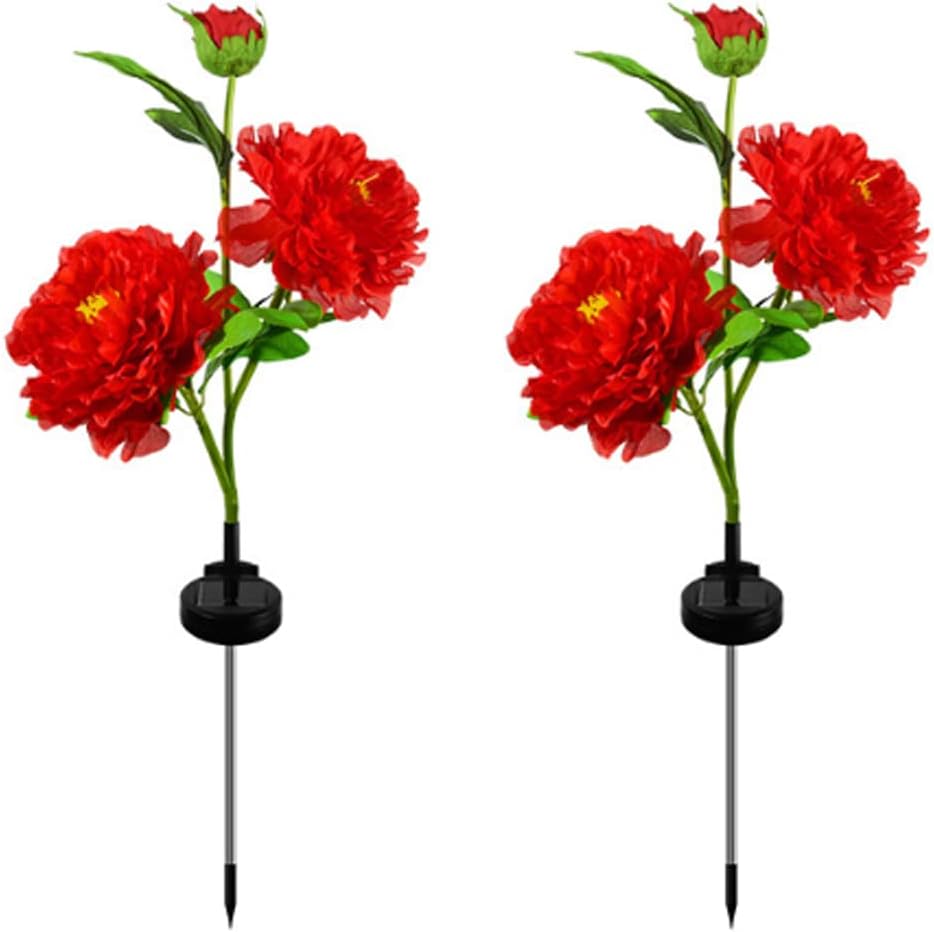 Aolyty Solar Flower Garden Lights, Solar Peony Light Outdoor Decoration IP65 Waterproof Solar Stake Lights 2 Pack LED Landscape Light for Pathway Walkway Patio Lawn Garden Decor (Red)