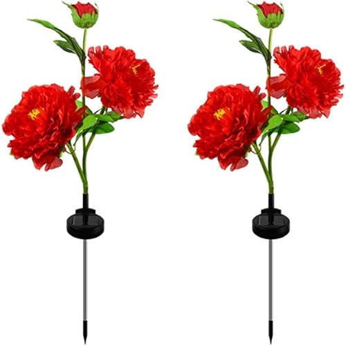 Aolyty Luces solares de jardín de flores, luz solar de peonía para decoración al aire libre, IP65, luces solares de estaca impermeables, paquete de