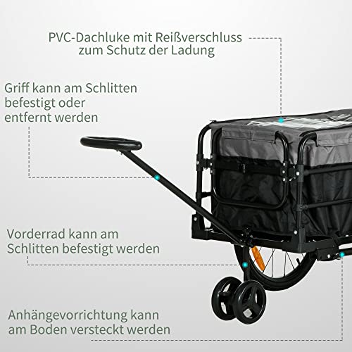 HOMCOM Fahrradanhänger Lastenanhänger mit Kupplung Bremse,Transportwagen bis 40 kg belastbar, Transportanhänger Anhänger für Fahrrad Handwagen 130 x 64 x 64/103cm
