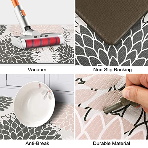 Collive Kitchen Rugs And Mats Cushioned Anti Fatigue Kitchen Mat 2Pcs Non-Skid Waterproof Boho Kitchen Runner Rug Ergonomic Comfort Foam Standing Mat For Bathroom,Office,Laundry,Sink,Grey Floral #TOP3