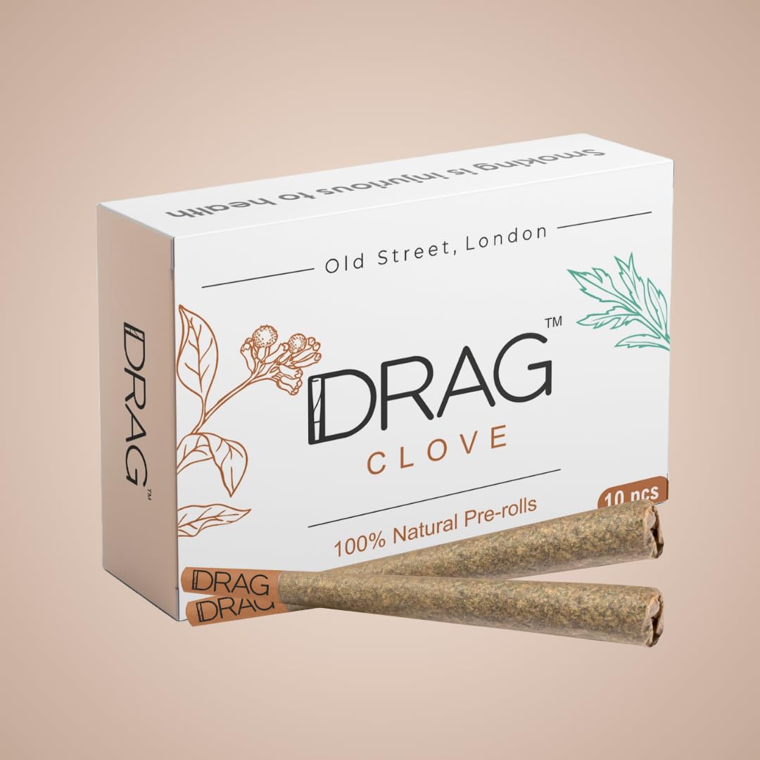 Drag Herbal Cigarettes (Clove) - No Nicotine, No Tobacco, No THC, 100% Natural, No Additives | Cigarette and Vape Alternative for Quit Smoking | 1 Pack-10 Prerolls Clove