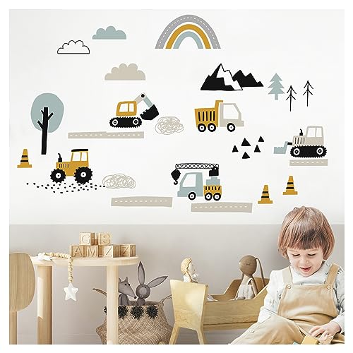 Little Deco Wandsticker Fahrzeuge für Kinderzimmer Straße Bagger Auto...