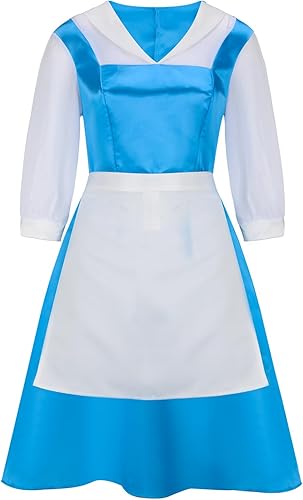 Miniatura 3 de AMNPOLEN Disfraz de Halloween de Bella para niños, vestido azul de sirvienta, disfraz de princesa de belleza, aldea, cosplay, vestido de baile