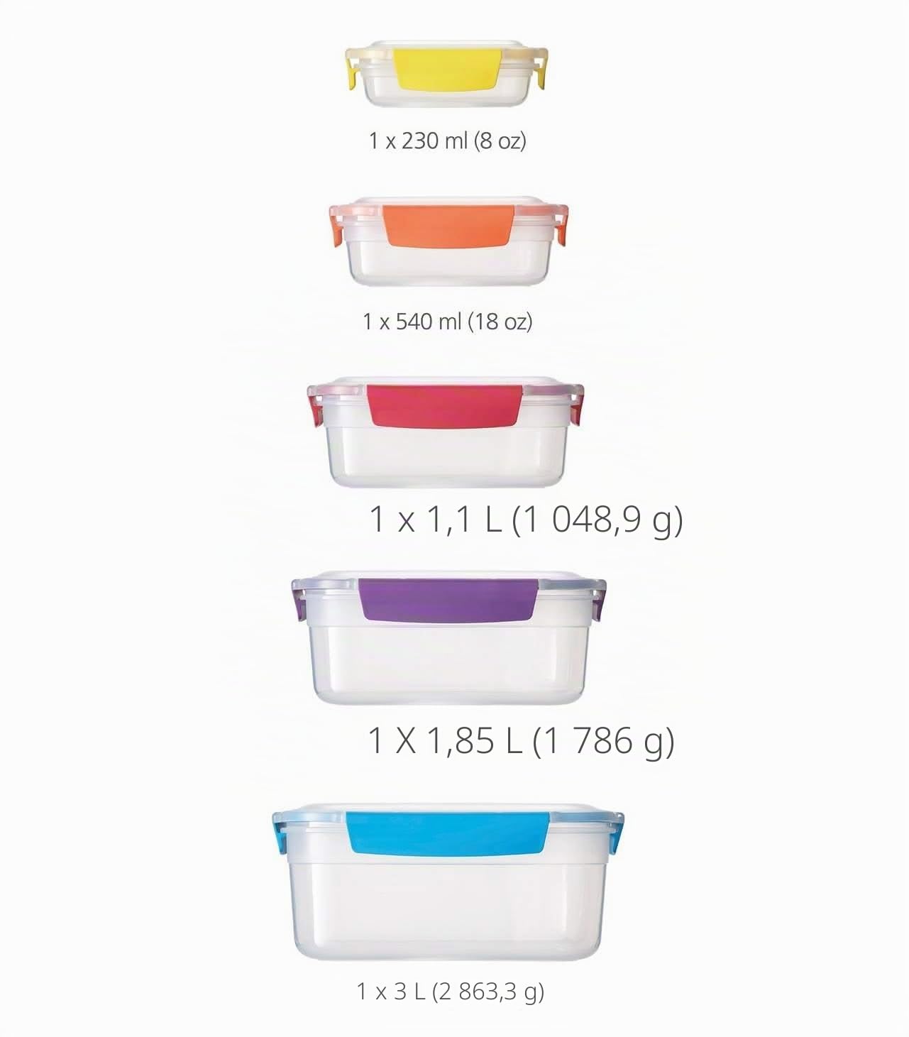 Joseph Joseph Nest Lock Set 5 Boîtes Alimentaires en Plastique, Boîte Repas, Conservation Alimentaire, Rangement et Organisation de Cuisine, Multicolore